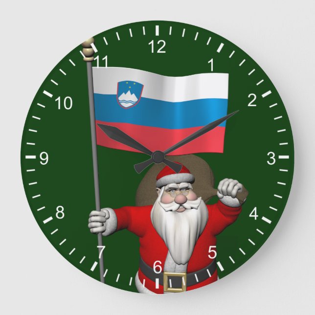 Santa Claus With Ensign Of Slovenia Large Clock (Front)