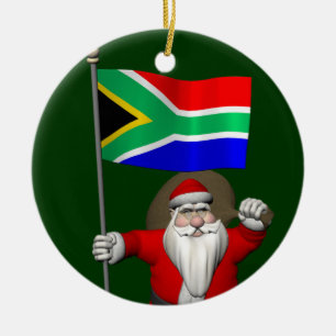 Santa Claus With Ensign Of South Africa Ceramic Ornament