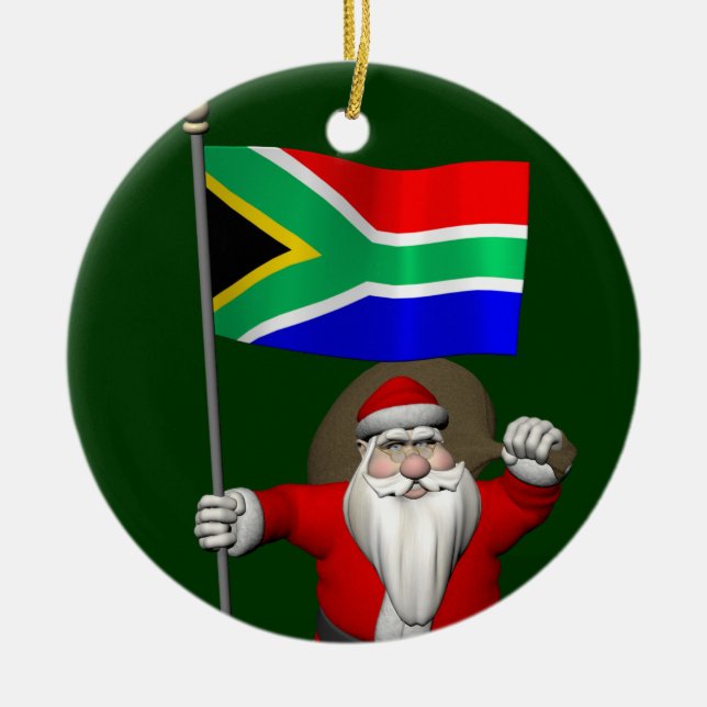 Santa Claus With Ensign Of South Africa Ceramic Ornament (Front)