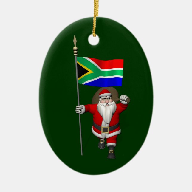 Santa Claus With Ensign Of South Africa Ceramic Tree Decoration (Front)