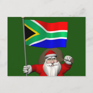 Santa Claus With Ensign Of South Africa Holiday Postcard