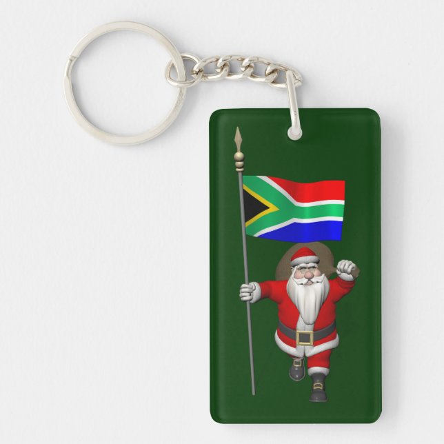 Santa Claus With Ensign Of South Africa Key Ring (Front)