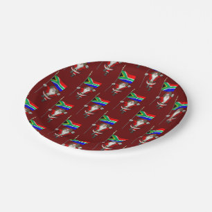 Santa Claus With Ensign Of South Africa Paper Plate