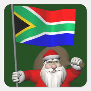 Santa Claus With Ensign Of South Africa Square Sticker