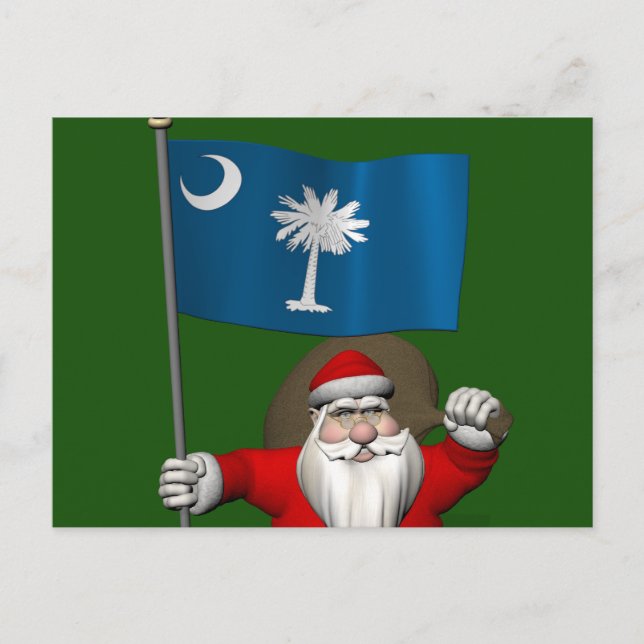 Santa Claus With Ensign Of South Carolina Holiday Postcard (Front)