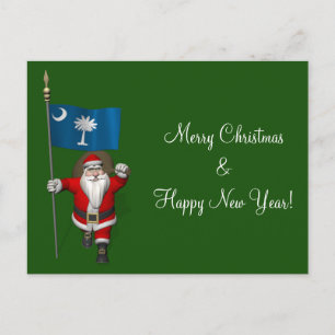 Santa Claus With Ensign Of South Carolina Holiday Postcard