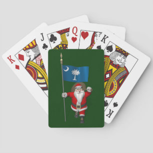 Santa Claus With Ensign Of South Carolina Playing Cards