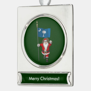 Santa Claus With Ensign Of South Carolina Silver Plated Banner Ornament