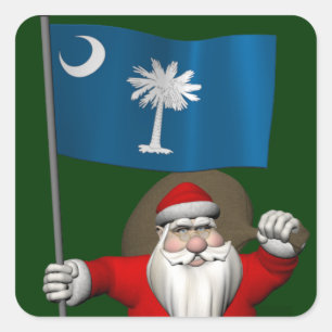 Santa Claus With Ensign Of South Carolina Square Sticker