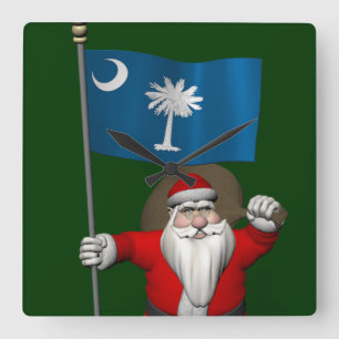 Santa Claus With Ensign Of South Carolina Square Wall Clock