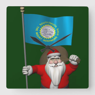 Santa Claus With Ensign Of South Dakota Square Wall Clock