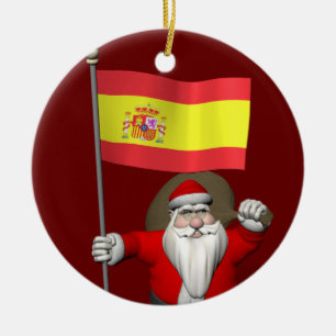 Santa Claus With Ensign Of Spain Ceramic Tree Decoration