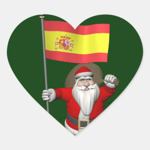 Santa Claus With Ensign Of Spain Heart Sticker