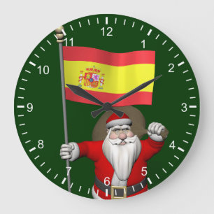 Santa Claus With Ensign Of Spain Large Clock