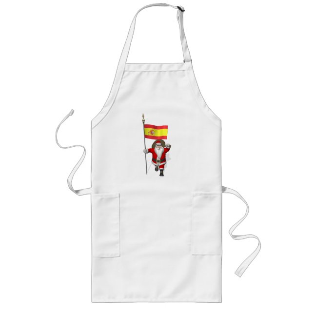 Santa Claus With Ensign Of Spain Long Apron (Front)