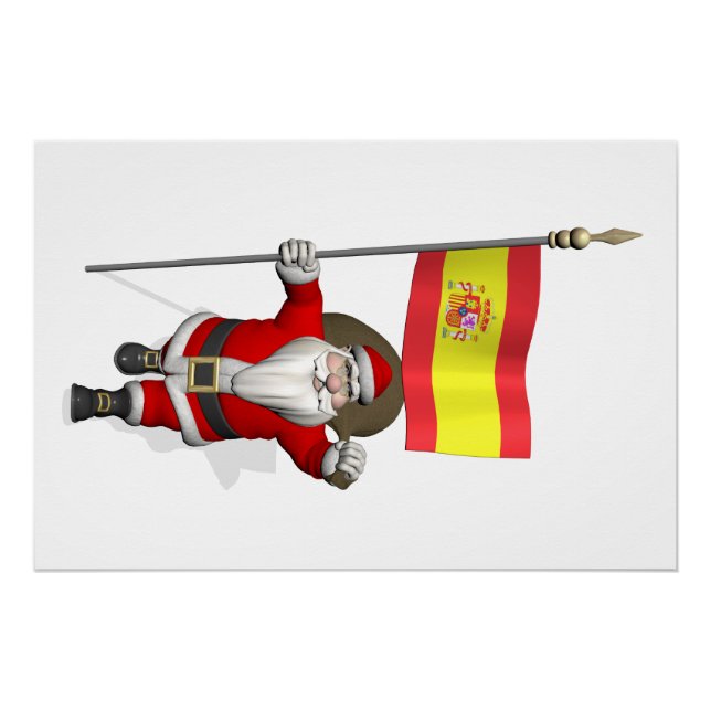 Santa Claus With Ensign Of Spain Poster (Front)