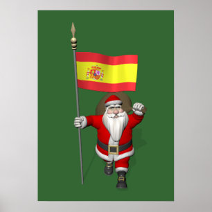 Santa Claus With Ensign Of Spain Poster