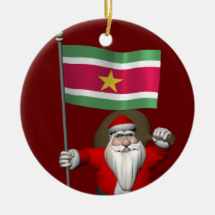 Santa Claus With Ensign Of Suriname Ceramic Ornament