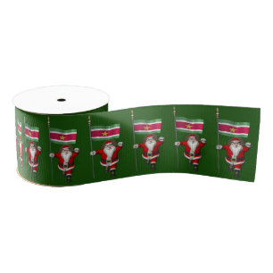 Santa Claus With Ensign Of Suriname Grosgrain Ribbon