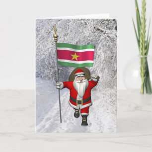 Santa Claus With Ensign Of Suriname Holiday Card