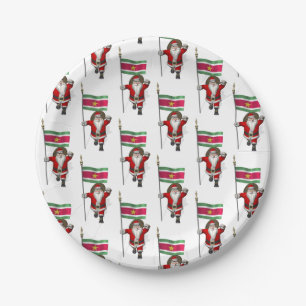 Santa Claus With Ensign Of Suriname Paper Plate