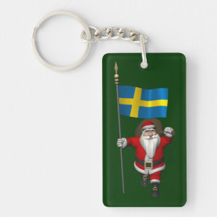 Santa Claus With Ensign Of Sweden Key Ring