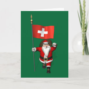 Santa Claus With Ensign Of Switzerland Holiday Card