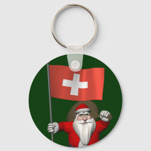 Santa Claus With Ensign Of Switzerland Key Ring