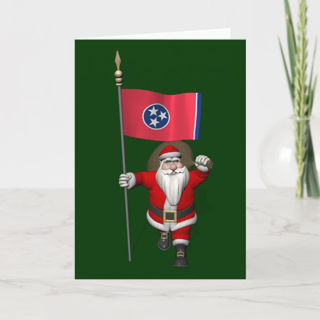 Santa Claus With Ensign Of Tennessee Holiday Card (Front)