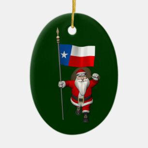 Santa Claus With Ensign Of Texas Ceramic Ornament