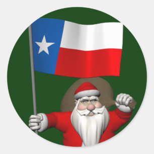 Santa Claus With Ensign Of Texas Classic Round Sticker