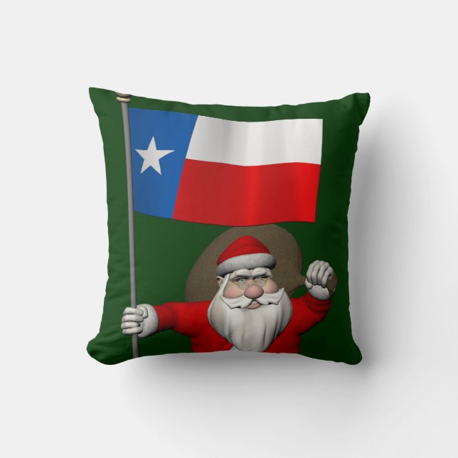 Santa Claus With Ensign Of Texas Cushion (Front)