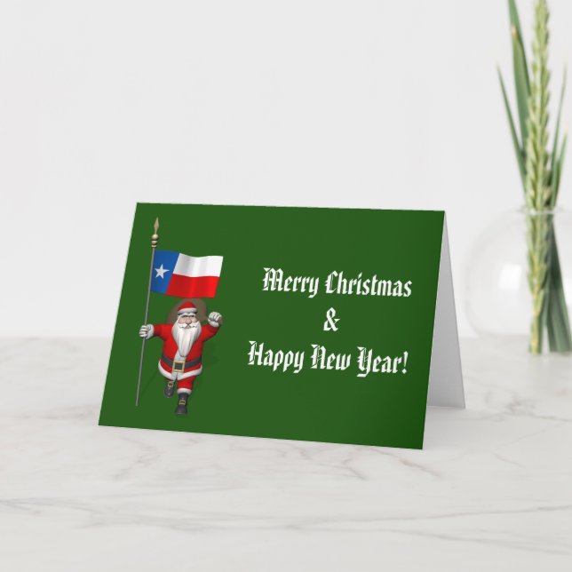 Santa Claus With Ensign Of Texas Holiday Card (Front)