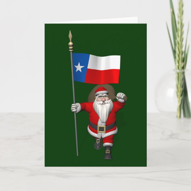Santa Claus With Ensign Of Texas Holiday Card (Front)