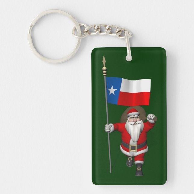 Santa Claus With Ensign Of Texas Key Ring (Front)