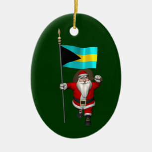 Santa Claus With Ensign Of The Bahamas Ceramic Tree Decoration