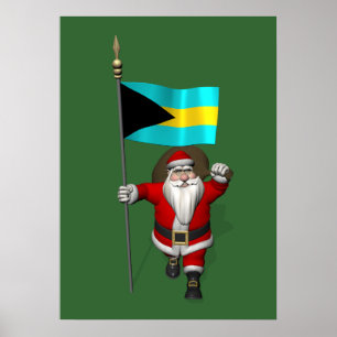 Santa Claus With Ensign Of The Bahamas Poster