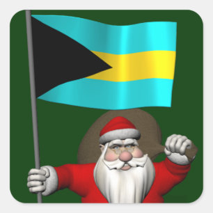 Santa Claus With Ensign Of The Bahamas Square Sticker