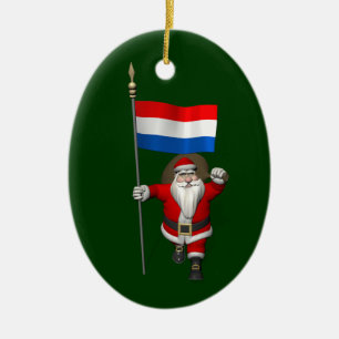 Santa Claus With Ensign Of The Netherlands Ceramic Tree Decoration