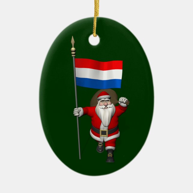 Santa Claus With Ensign Of The Netherlands Ceramic Tree Decoration (Front)