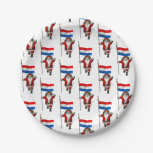 Santa Claus With Ensign Of The Netherlands Paper Plate