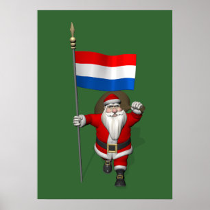 Santa Claus With Ensign Of The Netherlands Poster