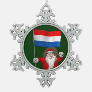 Santa Claus With Ensign Of The Netherlands Snowflake Pewter Christmas Ornament