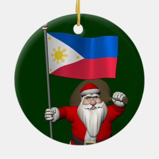 Santa Claus With Ensign Of The Philippines Ceramic Ornament (Back)