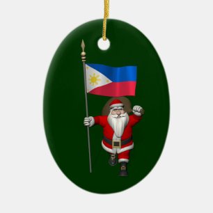 Santa Claus With Ensign Of The Philippines Ceramic Tree Decoration