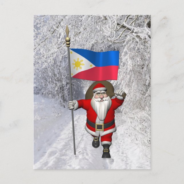 Santa Claus With Ensign Of The Philippines Holiday Postcard (Front)