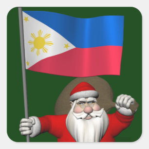 Santa Claus With Ensign Of The Philippines Square Sticker