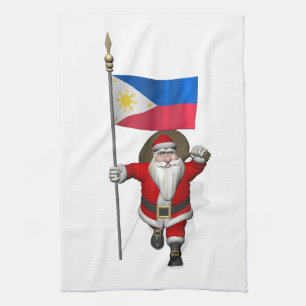 Santa Claus With Ensign Of The Philippines Tea Towel