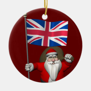 Santa Claus With Ensign Of The UK Ceramic Ornament