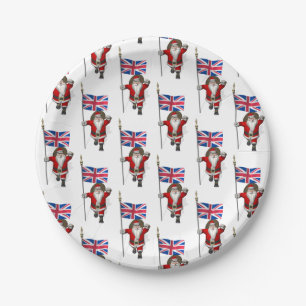 Santa Claus With Ensign Of The UK Paper Plate